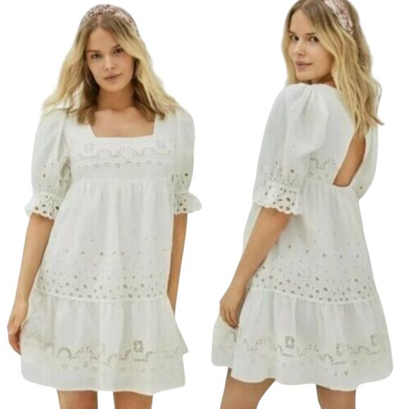 Forever that Girl Dresses & Skirts - Forever That Girl Women's M White Eyelet Puff Sleeve Dress Open Back Cottagecore